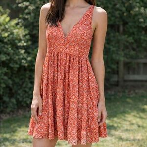 Sincerely Jules Coral Orange Sundress Boho Coastal Cowgirl Size Medium